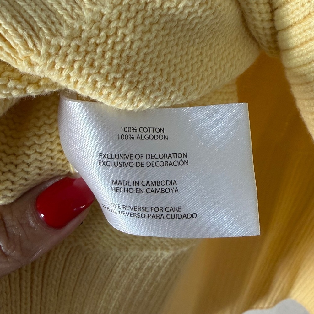 Gap Yellow Cotton Crewneck Sweater Ribbed Side Slit Women's S - Picture 6 of 9